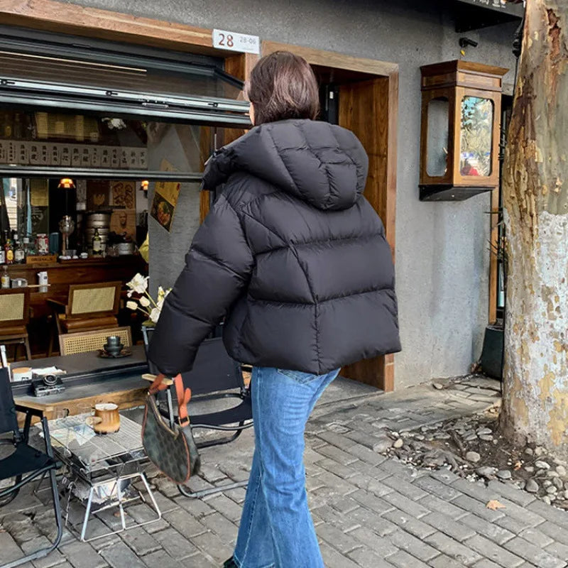 Ins Fashion Down Cotton Jacket 2024 New Hooded Thickened Short Cotton Jacket Winter Loose Bread Clothing Cotton Jacket