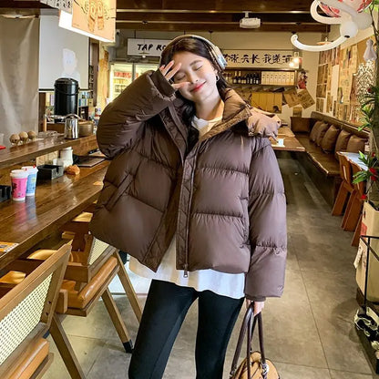 Ins Fashion Down Cotton Jacket 2024 New Hooded Thickened Short Cotton Jacket Winter Loose Bread Clothing Cotton Jacket