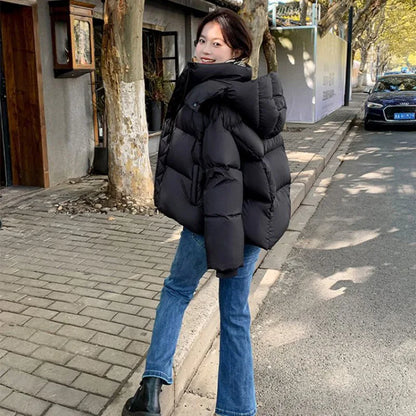 Ins Fashion Down Cotton Jacket 2024 New Hooded Thickened Short Cotton Jacket Winter Loose Bread Clothing Cotton Jacket